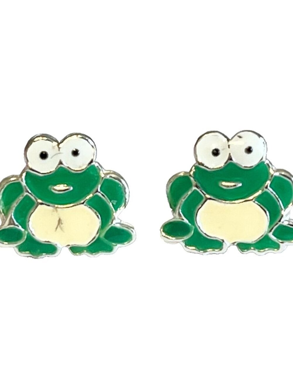 Sterling Silver Frog Post Earrings Green Enamel Dainty Stud 925 Thailand